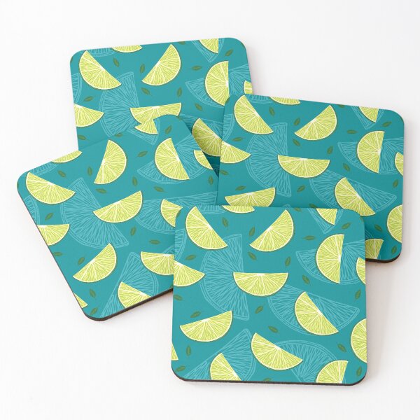 Item preview, Pattern with lime slices and leaves on blue background designed and sold by hmorena.
