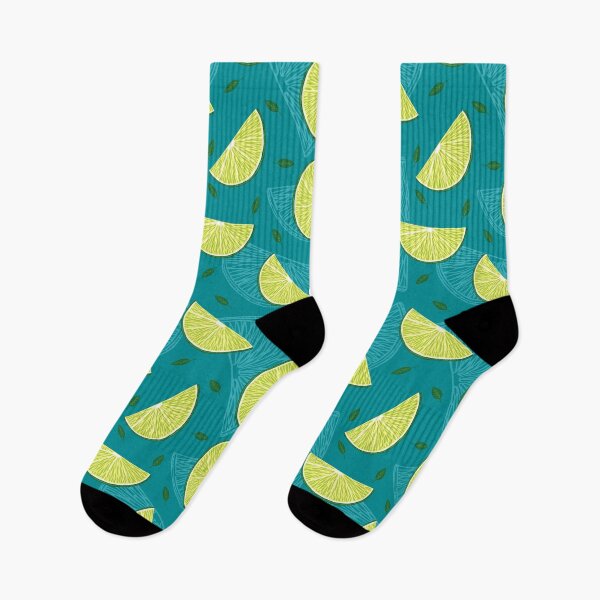 Item preview, Pattern with lime slices and leaves on blue background designed and sold by hmorena.