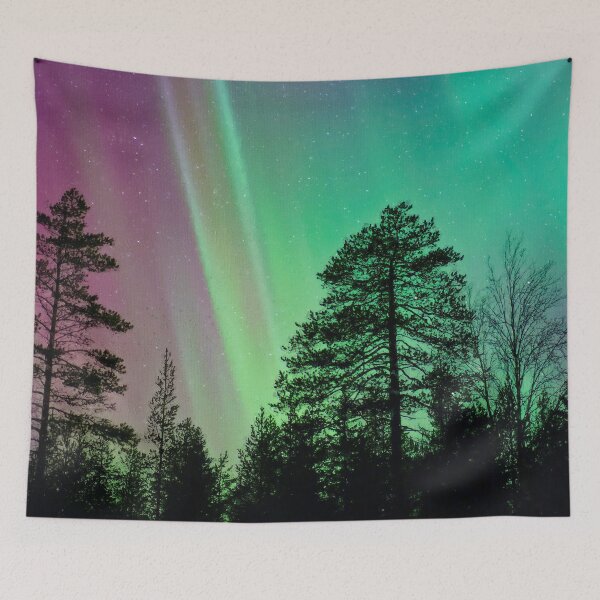 Item preview, Northern Lights Over The Forest, Beautiful Northern Lights, Northern Lights Aesthetic, Green Northern Lights Painting designed and sold by Paintcorner.