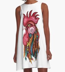 Tribal Rooster Design A-Line Dress
