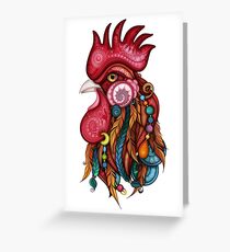 Tribal Rooster Design Greeting Card