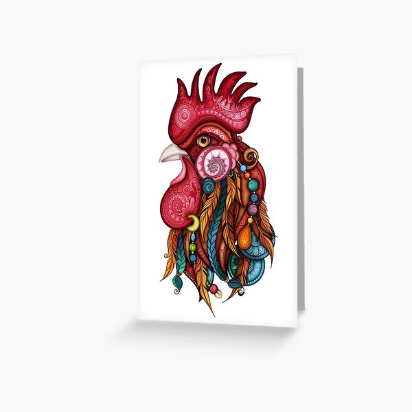 Tribal Rooster Design Greeting Card