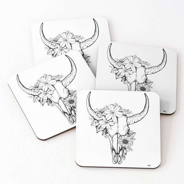 Item preview, Steer skull with flowers designed and sold by Art-by-Sadie.