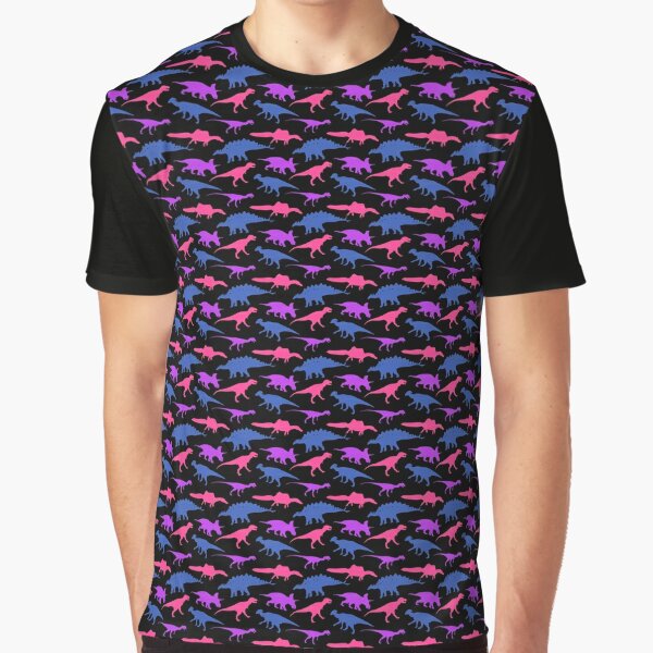 Multi Dinosaur Bisexual Pride Flag Pattern Black Background Graphic T-Shirt