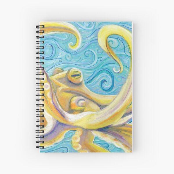 Yellow Octopus in a Swirly Blue Sea Spiral Notebook