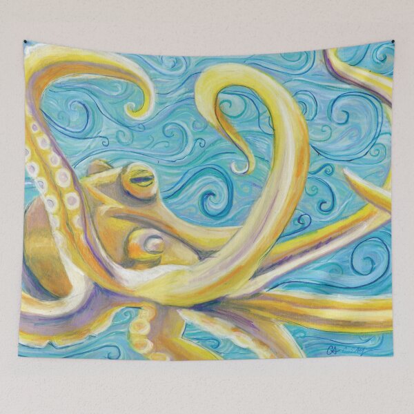 Item preview, Yellow Octopus in a Swirly Blue Sea designed and sold by chromaddict.