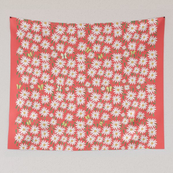 Item preview,  The most Summer fresh pattern with lots of white marguerites/daisies and yellow butterflies designed and sold by marina63.