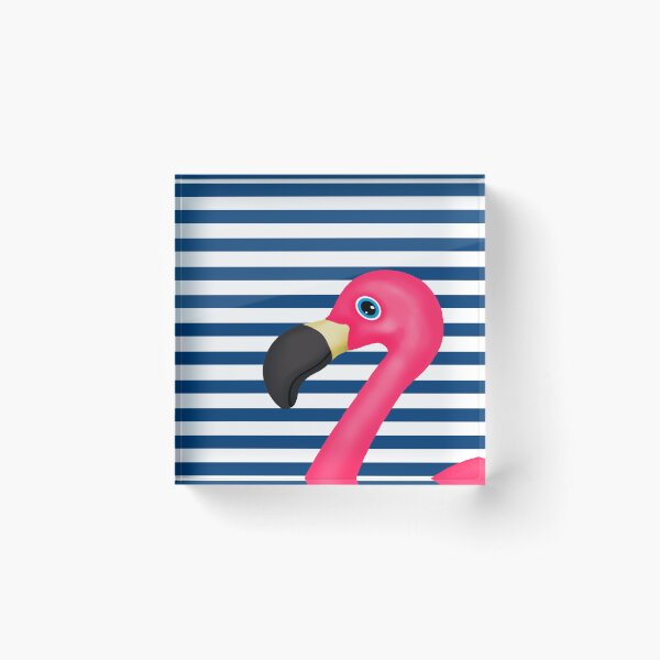 Item preview, Pink Flamingo Blue White Stripes designed and sold by BeachBumFamily.