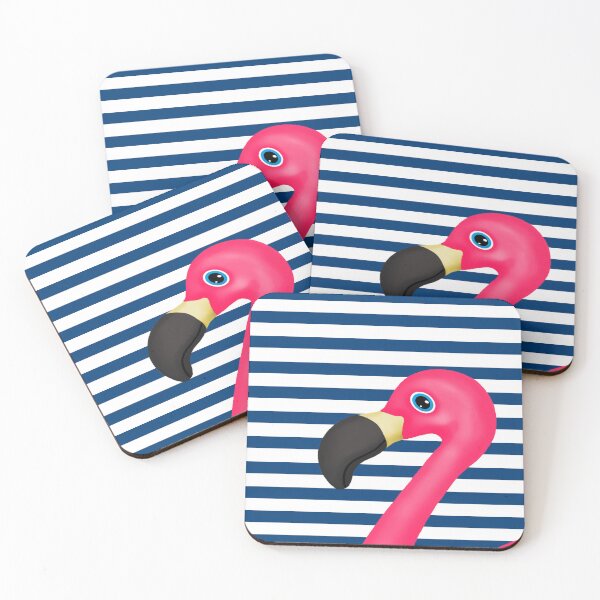 Item preview, Pink Flamingo Blue White Stripes designed and sold by BeachBumFamily.