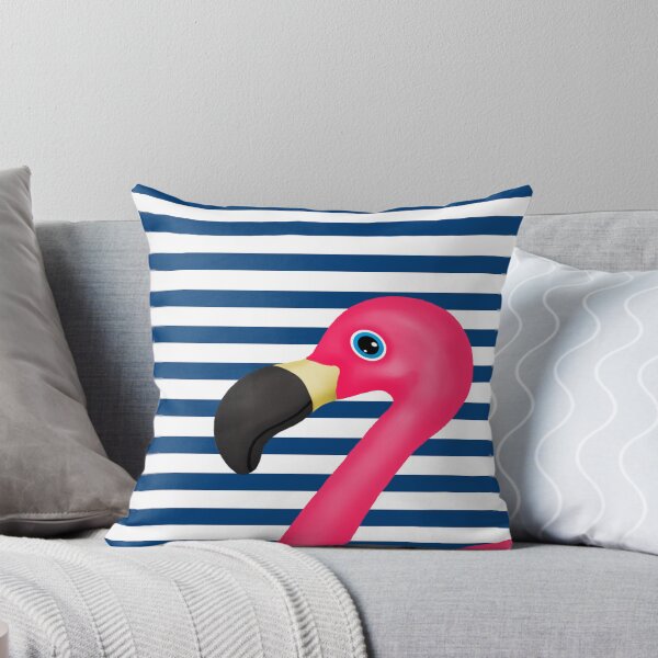 Item preview, Pink Flamingo Blue White Stripes designed and sold by BeachBumFamily.