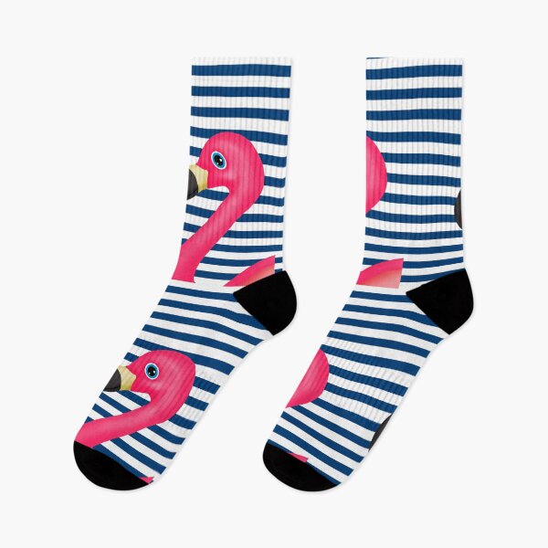 Item preview, Pink Flamingo Blue White Stripes designed and sold by BeachBumFamily.