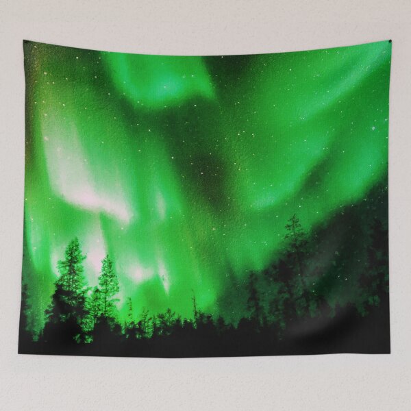 Item preview, Northern Lights Over The Forest, Beautiful Northern Lights, Northern Lights Aesthetic, Green Northern Lights Painting designed and sold by Paintcorner.