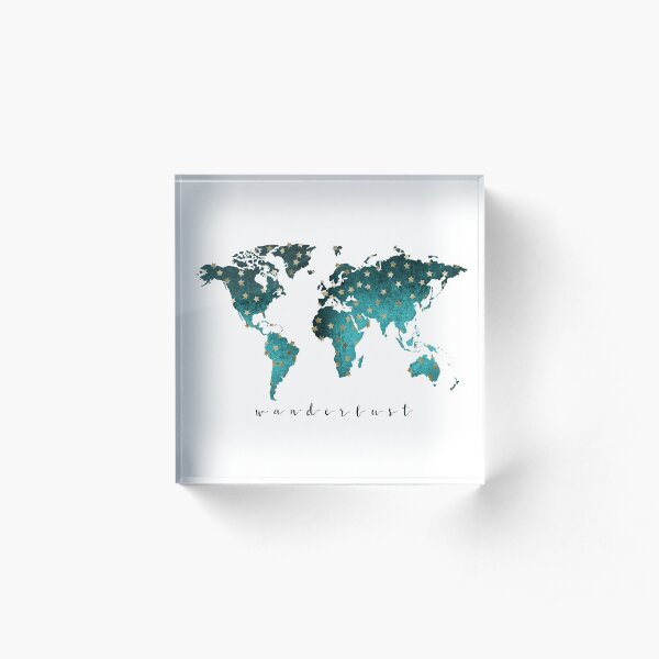 World map Turquoise Acrylic Block