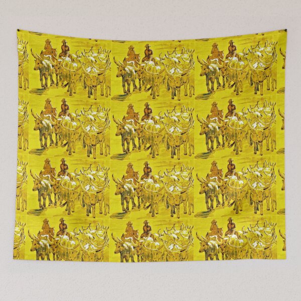 Artikelvorschau, Zwei Cowboys, die Longhorn-Rinder unter einer untergehenden Sonne hüten entworfen und verkauft von DonSylvester.