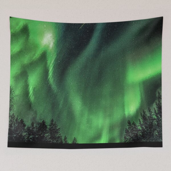 Item preview, Northern Lights Over The Forest, Beautiful Northern Lights, Northern Lights Aesthetic, Green Northern Lights Painting designed and sold by Paintcorner.