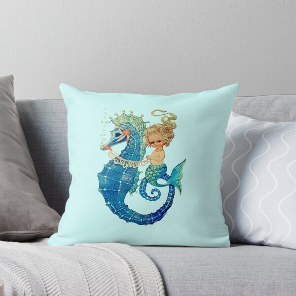 Item preview, Vintage Fantasy Baby Mermaid Riding Her Pet Seahorse designed and sold by ComicKitsch.