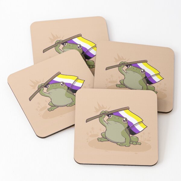 Item preview, Nonbinary Pride Flag-Holding Frog designed and sold by saltuurn.