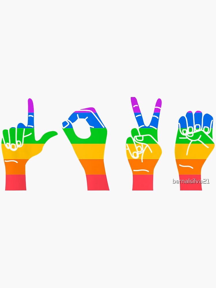 Love Sign Language Cute Asl Lgbtq Gay Pride Flag Ally Sticker By