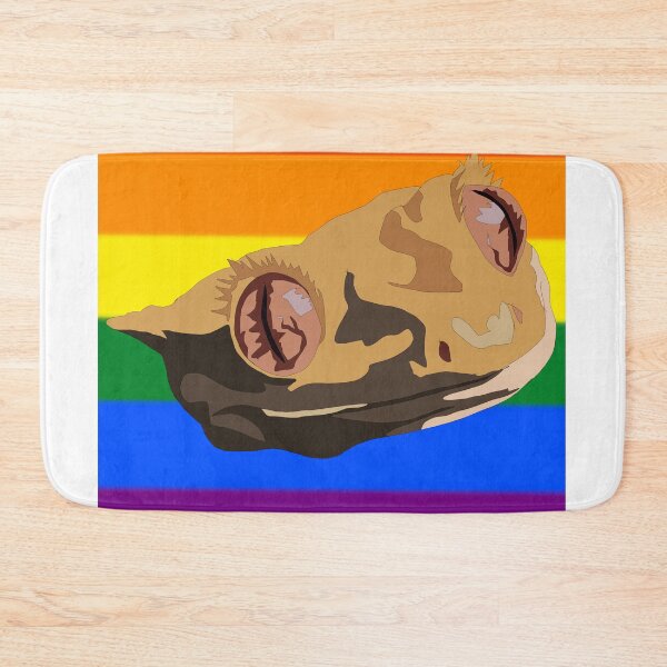 Item preview, Rainbow pride flag behind a crested gecko face  designed and sold by LeahcarsArt.