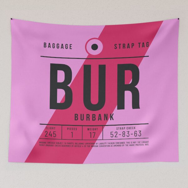 Aperçu de l'œuvre Étiquette de bagage E - BUR Burbank Californie USA créée et vendue par VoodooCircus.