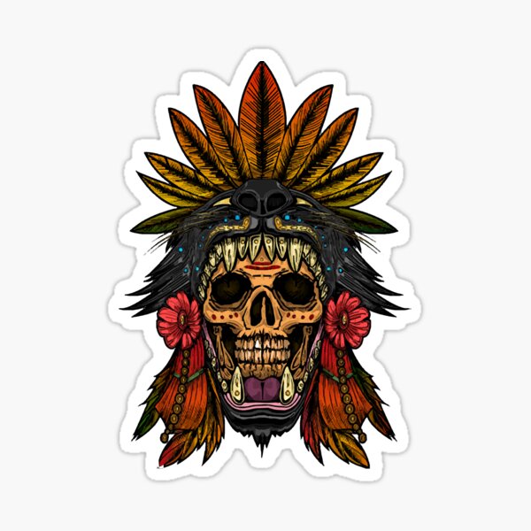 Aztec Jaguar Warrior Skull Native Mexica Headdress PopSockets PopGrip:  Swappable Grip for Phones & Tablets