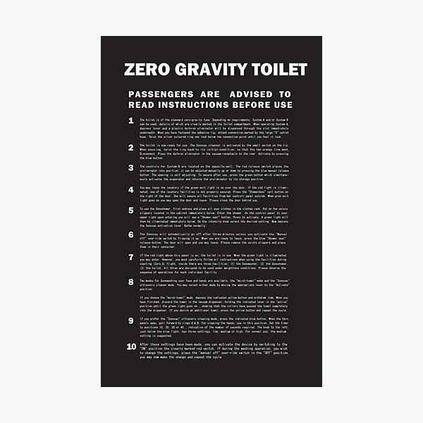 2001 A Space Odyssey Zero Gravity Toilet Instructions Photographic Print