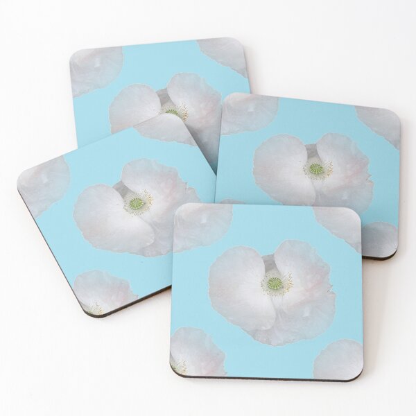 Item preview, KABFA Designs/ Volksbolts, Vintage English Country Garden white Poppy with sky blue back ground. Flowers, flower, designed and sold by KABFA Designs.