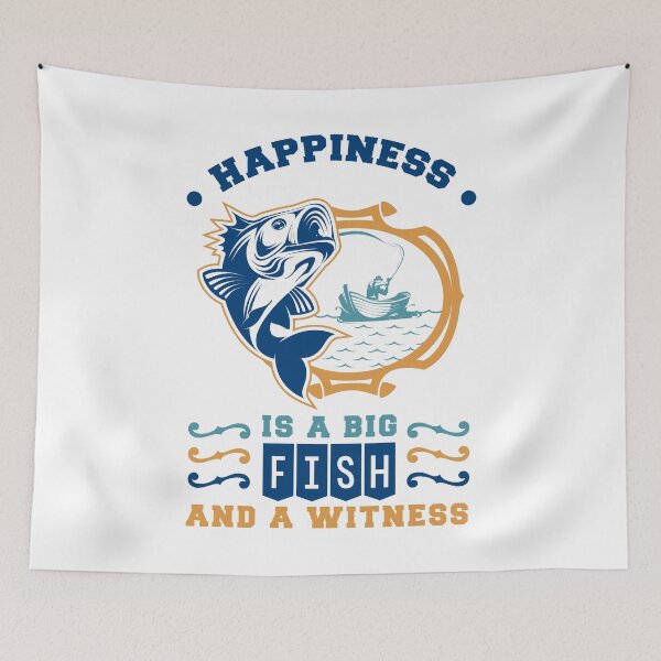 Item preview, Happiness is A Big Fish And A Witness Funny Retro Fisherman designed and sold by Stag's PK.