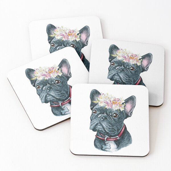 Item preview, Cute Black French Bulldog with Flowers Illustration Art designed and sold by adriana-holmes.