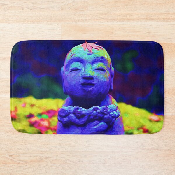 Item preview, Cute Japanese Buddha Monk Statue in Autumn Garden - Jizo Bodhisattva Bosatsu - Zen Oriental Buddhism Art - Indigo Blue designed and sold by Cawaiico.