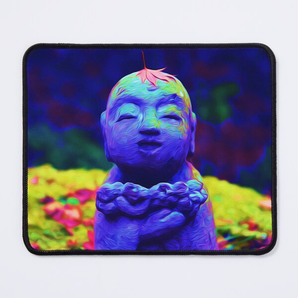 Item preview, Cute Japanese Buddha Monk Statue in Autumn Garden - Jizo Bodhisattva Bosatsu - Zen Oriental Buddhism Art - Indigo Blue designed and sold by Cawaiico.