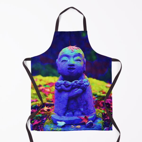 Item preview, Cute Japanese Buddha Monk Statue in Autumn Garden - Jizo Bodhisattva Bosatsu - Zen Oriental Buddhism Art - Indigo Blue designed and sold by Cawaiico.