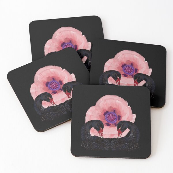 Item preview, Swans and poppy on black designed and sold by CLBArtDesign.