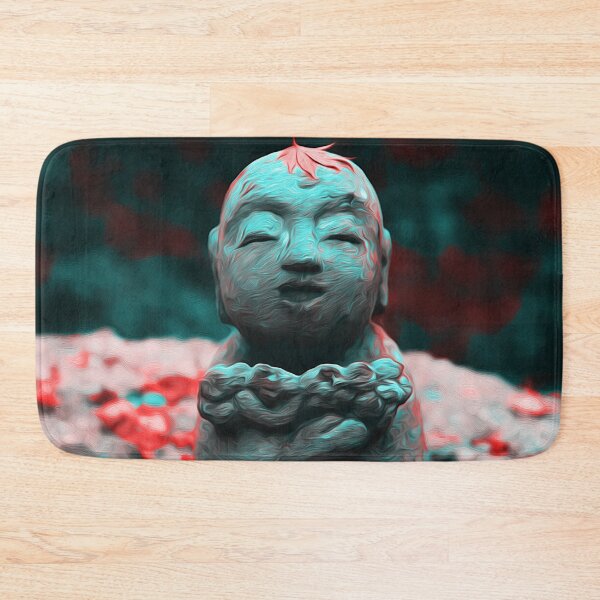 Item preview, Cute Japanese Buddha Monk Statue in Autumn Garden - Jizo Bodhisattva Bosatsu - Zen Oriental Buddhism Art - Light Turquoise designed and sold by Cawaiico.