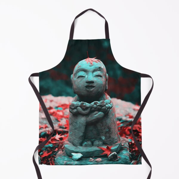 Item preview, Cute Japanese Buddha Monk Statue in Autumn Garden - Jizo Bodhisattva Bosatsu - Zen Oriental Buddhism Art - Light Turquoise designed and sold by Cawaiico.