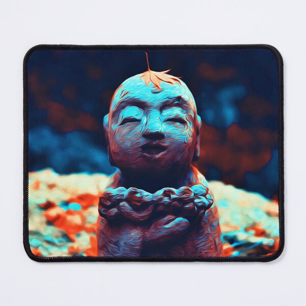 Item preview, Cute Japanese Buddha Monk Statue in Autumn Garden - Jizo Bodhisattva Bosatsu - Zen Oriental Buddhism Art - Vibrant Turquoise designed and sold by Cawaiico.