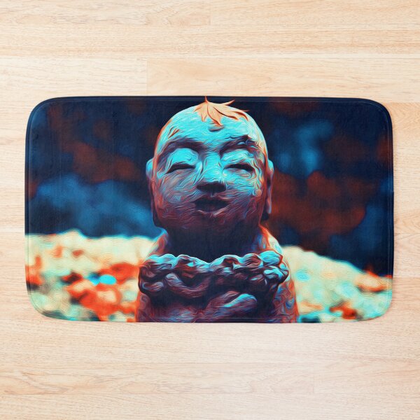 Item preview, Cute Japanese Buddha Monk Statue in Autumn Garden - Jizo Bodhisattva Bosatsu - Zen Oriental Buddhism Art - Vibrant Turquoise designed and sold by Cawaiico.
