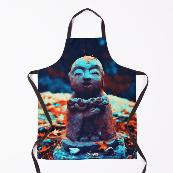 Item preview, Cute Japanese Buddha Monk Statue in Autumn Garden - Jizo Bodhisattva Bosatsu - Zen Oriental Buddhism Art - Vibrant Turquoise designed and sold by Cawaiico.