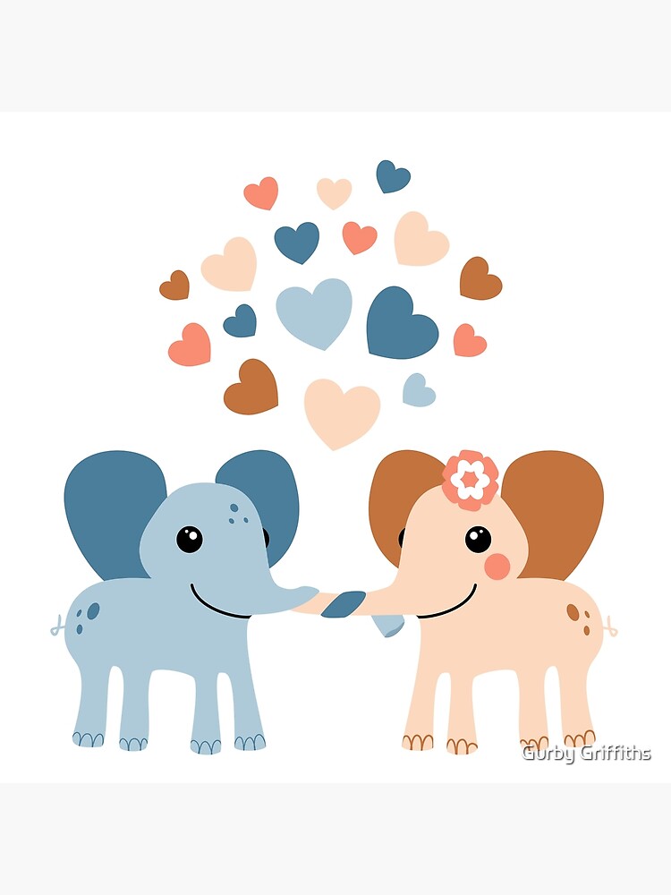 Thumbnail 3 of 3, Art Print, Cute elephants in love surrounded by hearts designed and sold by Gurby Griffiths.