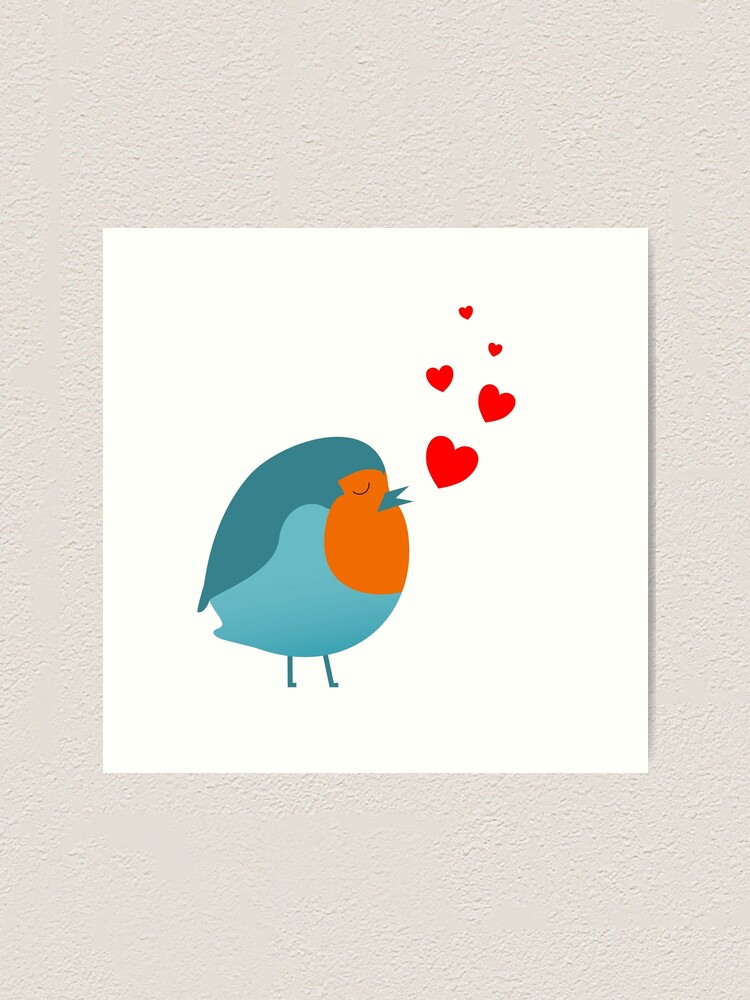 Thumbnail 2 of 3, Art Print, Singing Heart Robin in Love designed and sold by Gurby Griffiths.