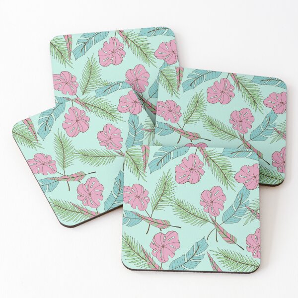Item preview, Coral Pink and Cyan Green Palm Monstera Tropical Leaves Pattern designed and sold by GraphicsClub.