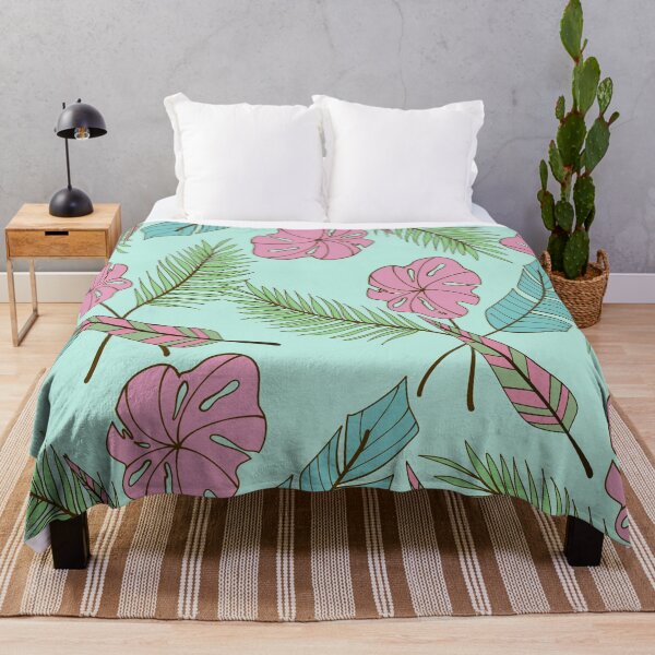 Artikelvorschau, Coral Pink and Cyan Green Palm Monstera Tropical Leaves Pattern entworfen und verkauft von GraphicsClub.