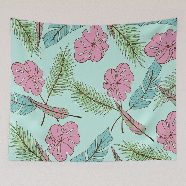 Artikelvorschau, Coral Pink and Cyan Green Palm Monstera Tropical Leaves Pattern entworfen und verkauft von GraphicsClub.