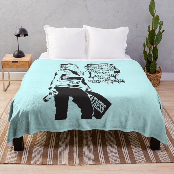 Item preview, Grafiti con cita de Banksy Si quieres alcanzar la grandeza, deja de pedir permiso en blanco y negro con la firma de la etiqueta de Banksy en HD designed and sold by GiftShopHome.