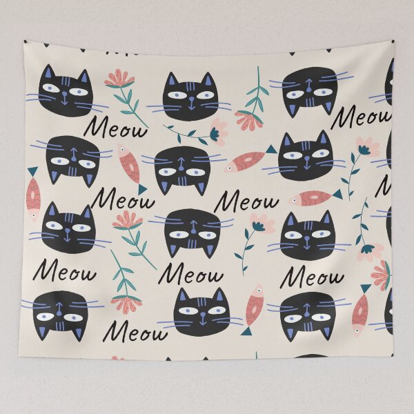 Artikelvorschau, Black Cat With Flowers pattern entworfen und verkauft von Nesro34.