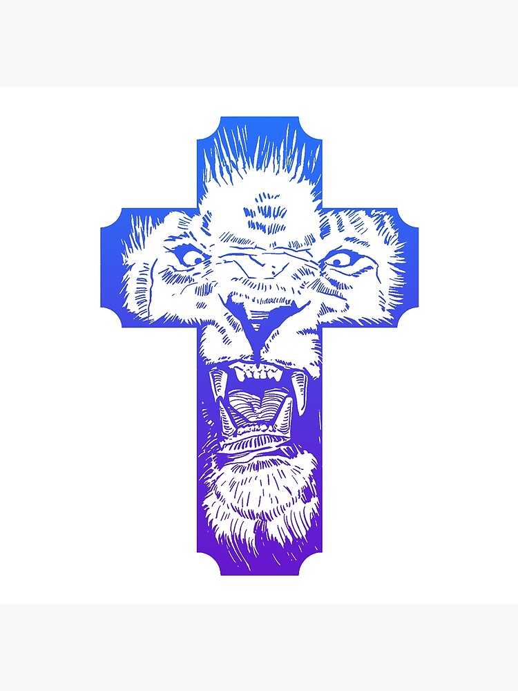 Disover Jesus Cross With Your Spirit Animal — (Lion, Blue Gradient) Premium Matte Vertical Poster