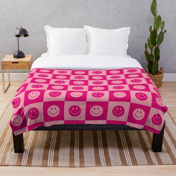 Item preview, Hot Pink Checkered Smiling Face Pattern designed and sold by thelustrous.