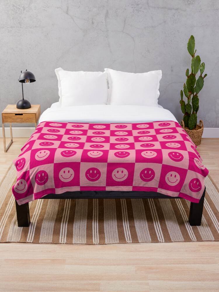 Hot Pink Checkered Smiling Face Pattern