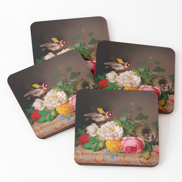 Item preview, Rose bush with goldfinch and bird's nest  Josef Lauer-Rosenstuck mit Stieglitz und Vogelnest designed and sold by TeeARTHY.