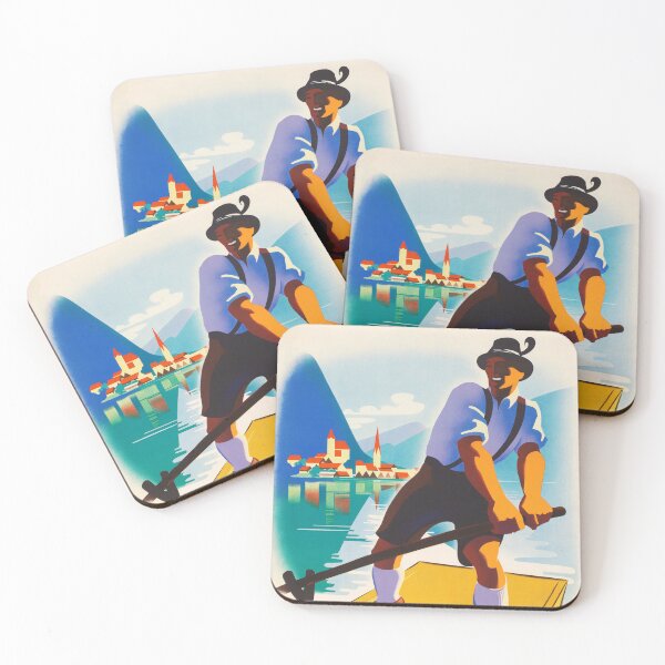 Item preview, AUSTRIA Austrian Platten Boat Hallstatter Lake 1935 Vintage Tourism Poster designed and sold by retroposters.